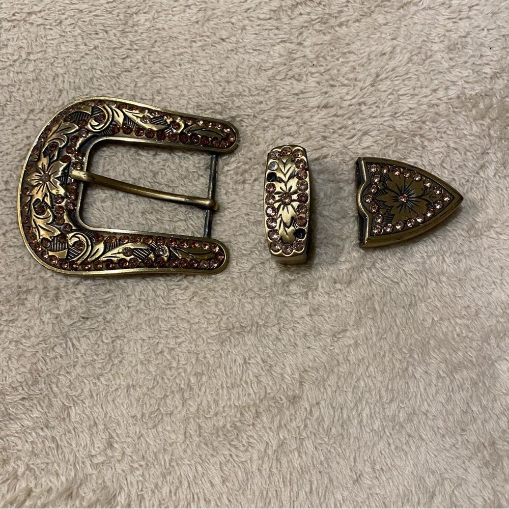 Belt Buckle Set antique gold tone western rodeo ranch festival